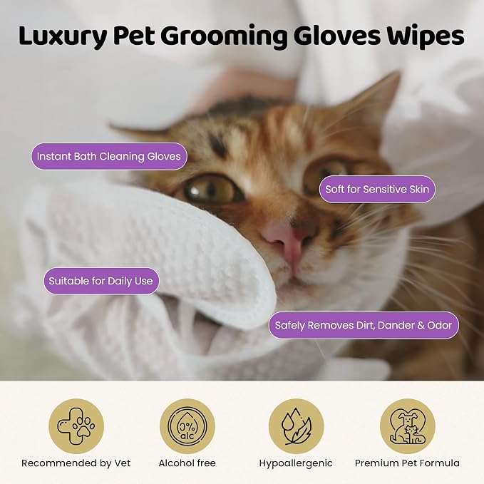 PET Cleaning Deodorizing Glove Wipes for Dogs & Cats, Vet Recommended Hypoallergenic Hydrating & Nourish Fur Pet Grooming Glove Wipes, Pet Bathing Wipes for Horse Coat Care,20pcs, Green Tea Scented