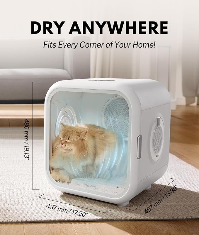 HomeRunPet Pet Dryer Box, 62L Automatic Cat Dryer with Patented Fresh Air Ventilation, Quiet 360° Even Drying, Smart Temperature Control, Ideal for Large Cats & Small Dogs (Drybo Pro)