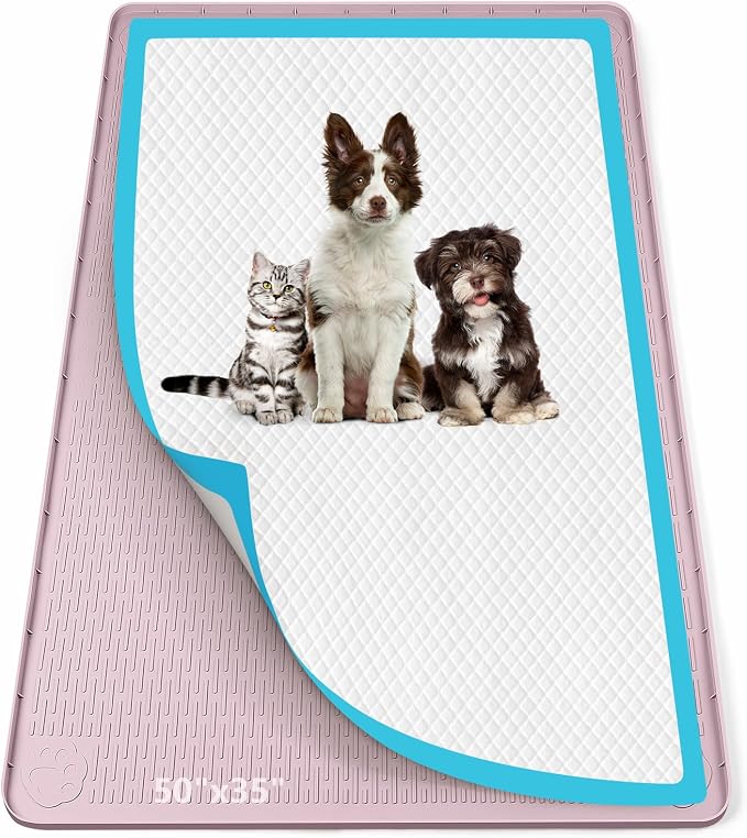 Pee Pad Holder for Dogs, 50" x 35" Silicone Pee Tray Mat Leak-Proof, High Edge, No Spill Pet Pad Holder for Puppy, Cat, Rabbit, Training Pads for Floor Protection, No Pee Pads (Pink)