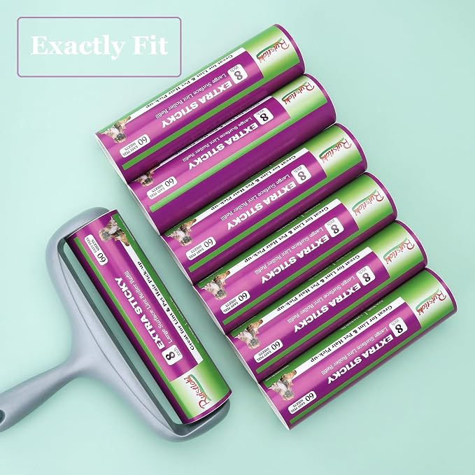 8 inch Large Lint Roller Refills Compatible with Scotch-Brite Pet Hair Pickup Extra Sticky Large Lint Roller 60 Sheets per Refill Pack of 6 Rolls 360 Easy-Tear Adhesive Sheets Total