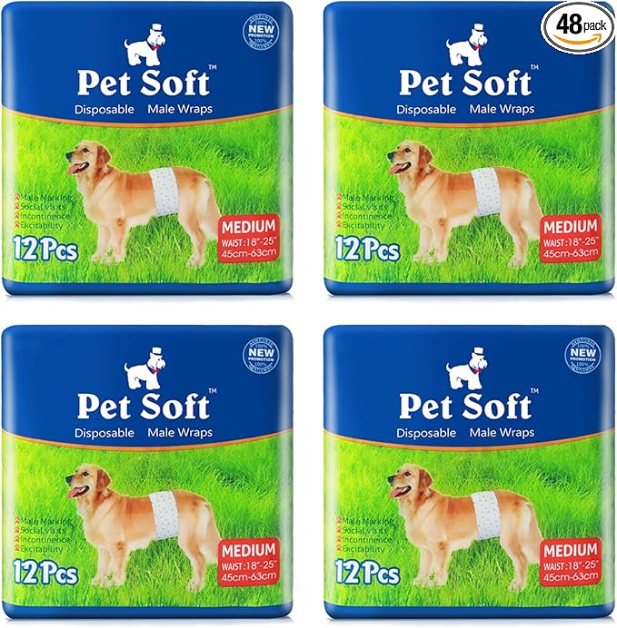 Pet Soft Disposable Male Dog Wraps - Dog Diapers for Male Dogs, Puppy Diapers 48pcs Medium