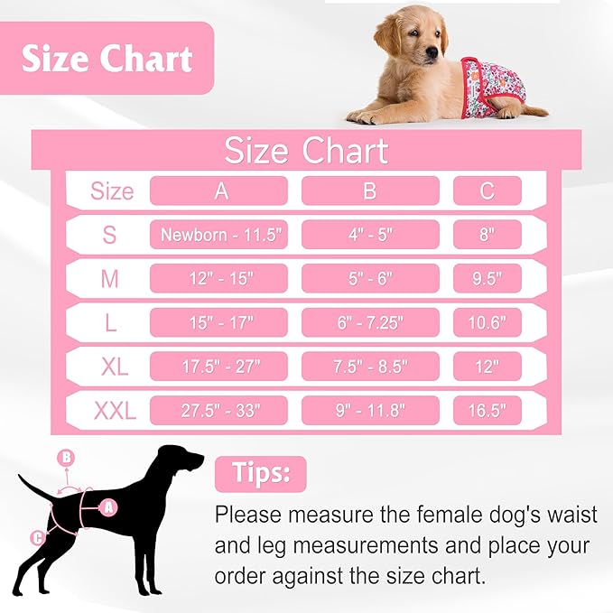 5 Pack Reusable Diapers for Doggie, Highly Absorbent Dog Diapers Female for Pet with Incontinence or Frequent Urination, Small Dog Diapers Female, Flowers