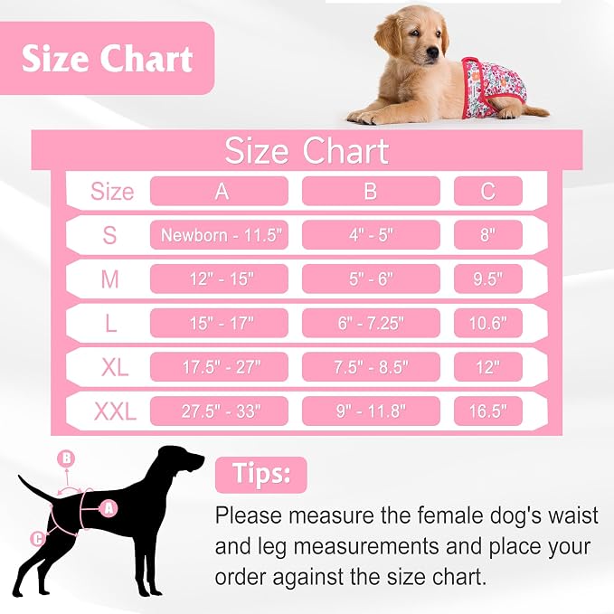 4 Pack Reusable Female Dog Diaper, Highly Absorbent Doggie Diapers for Female Dogs, Dog Diaper X-Large, Flowers