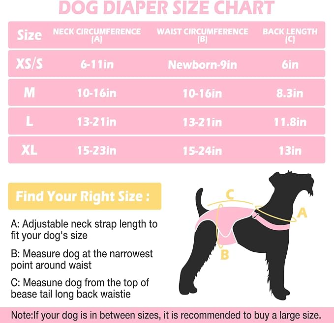 Jollywoods 3 Pack Washable Female Dog Diaper Onesie Sanitary Pantie with Adjustable Suspender, Reusable Fixed Doggie Diapers, Super Absorbent Leakproof for Small Medium Large Dog in Heat Cycle XS/S