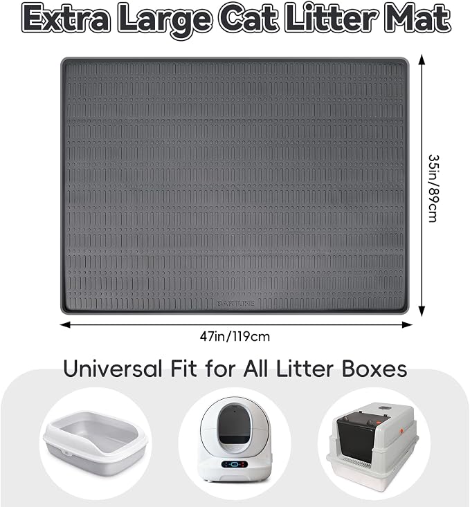 Kalolary Large Cat Litter Box Mat, 47" x 35" Silicone Litter Trapping Mat for Cats, Trapping Mat for Scatter Control with Raised Edge Waterproof Silicone Pad for Floor Easy to Clean (Dark Gray)