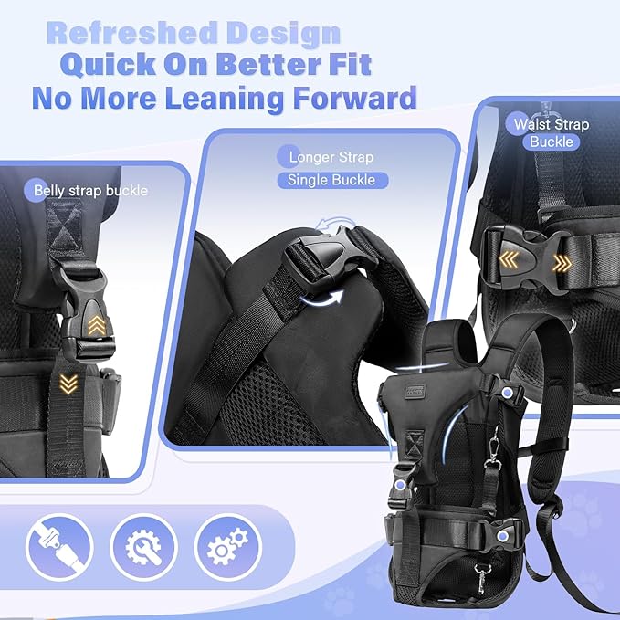 YUDODO Front Pet Carrier Backpack for Small Dogs, Secure and Breathable Mesh Travel Dog Carrier with Safety Belt, Ergonomic Support, Adjustable for Walking, Hiking (Black, M)