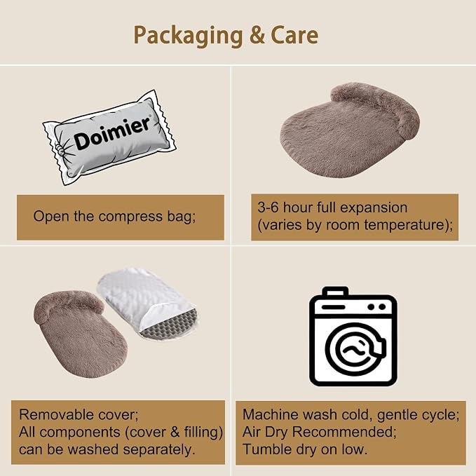 Orthopedic Dog Bed with Egg-Crate Base, Calming Dog Beds Fluffy Plush Faux Fur with Raised Edges, Spine Friendly Pet Sleeping Mat for Medium Large Dogs, Machine Washable (Oval, Brown 32"x24")