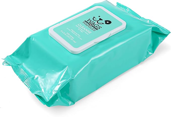 Wags & Wiggles Hypoallergenic Dog Wipes for Sensitive Skin, Fragrance-Free Waterless Cleansing Cloths for Paws, Face, and Dog Body, No SLS, Parabens, or DEA, 100 Count - 12 Pack