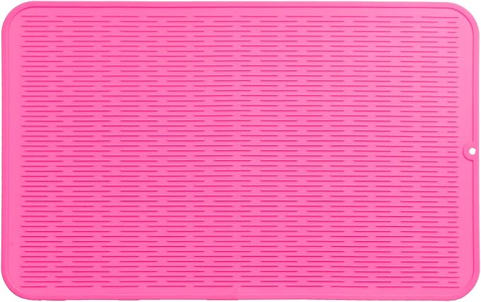 MicoYang Silicone Dish Drying Mat for Multiple Usage,Easy clean,Eco-friendly,Heat-resistant Silicone Mat for Kitchen Counter or Sink,Refrigerator or Drawer Liner Rose 3XL 28 inches x 18 inches