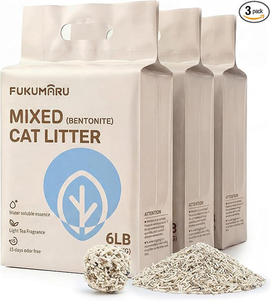 FUKUMARU Tofu Cat Litter - White Tea Scented Natural Lightweight Cat Litter Pellets, Dust Free Quick Clumping, Effective Odor Control, Flushable, Low Tracking, 18lb (6lb x 3 Bags)