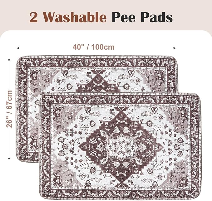 Washable Pee Pads for Dogs 2 Pack Reusable Puppy Training Pads 40"x26" Super Absorbent Waterproof Dog Training Pads, Non-Slip Potty Pads Whelping Pads Litter Mat Pet Supplies - Brown Medallion
