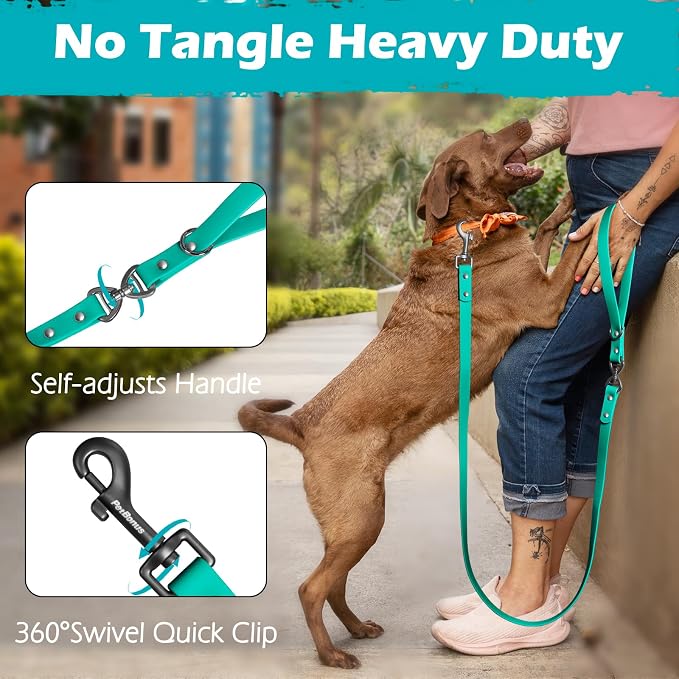PetBonus 5 FT Waterproof Dog Leash and 2-Pack Silicone Collapsible Dog Bowls