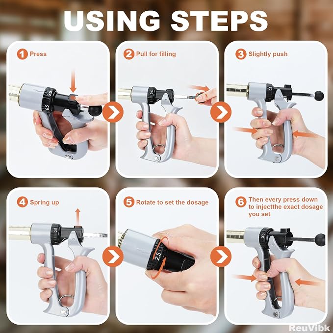 25ml Semi-Auto Repeating Livestock Syringe Gun, 5 Dose Settings | Ergonomic Grip, Clear Barrel & Luer Lock, Vet Injector for Cattle, Horses, Goats, Sheep & Pigs