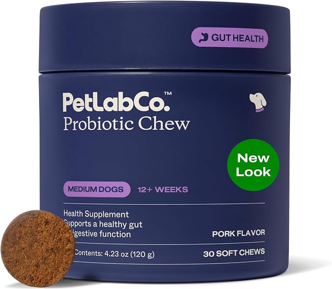 PetLab Co. Probiotics for Dogs - Support Gut Health, Occasional Diarrhea, Digestive Health, Paw Licking & Seasonal Allergies - Pork Flavor - 30 Soft Chews - Formulated for Medium Sized Dogs