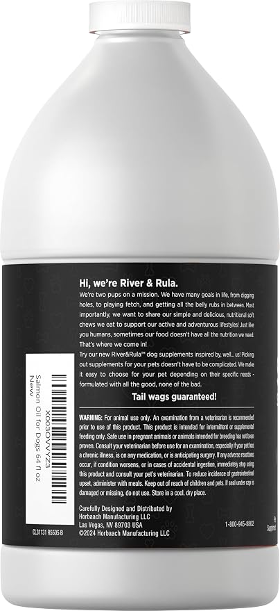 Horbaach Norwegian Salmon Oil for Dogs (64oz) | Supports Healthy Skin and Coat | with Omega 3, EPA & DHA | Liquid Pet Supplement | Non-GMO, Gluten Free