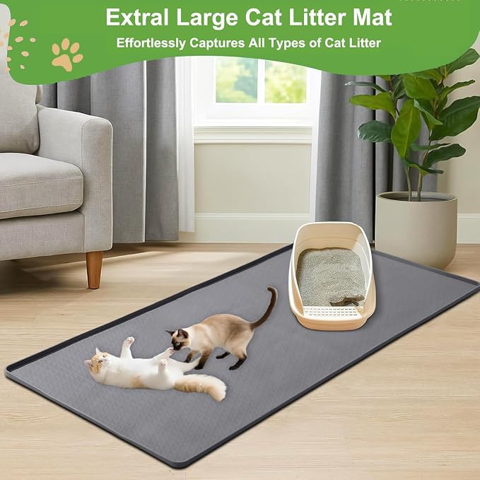 51"x 25.6" XXXL Waterproof Kitty Litter Silicone Box Mat,Cat Litter Mat Extra Large for Scatter Control, No-Slip Soft Pet Trapping Litter Rug Pad, Machine Washable, Dark Gray