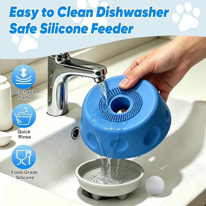 Dog Cat Lick Bowl with Rolling Ball, Slow Feeder Interactive Silicone Bowl with Suction Cup Base, Chew-Resistant for Wet Food & Treats, Easy Clean, 8.5oz/250ml, Blue