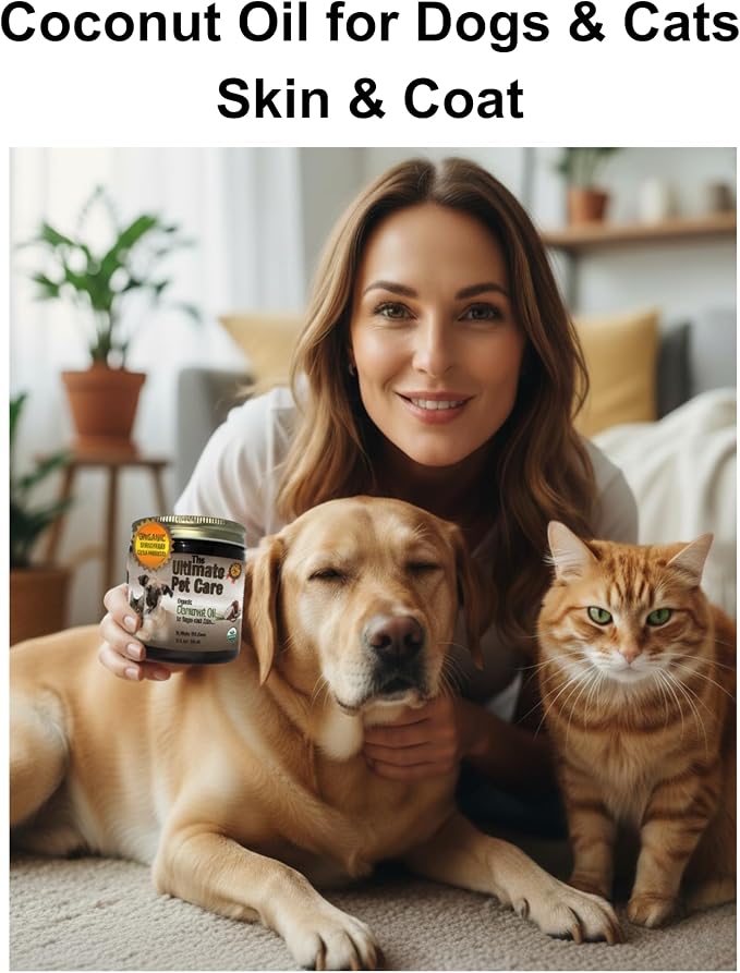 Organic Coconut Oil for Dogs & Cats Skin and Coat, 32 oz, Natural Treatment for Itchy Skin, Dry Elbows, Paws & Nose