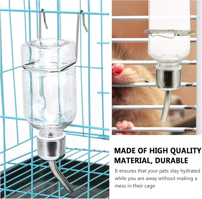 Mipcase Rabbit Water Bottle 4 Pack with Hooks and Springs Hanging Pet Drinking Bottle for Bunny Guinea Pig Water Dispenser Leak-Proof Small Animal Feeder 2.16 X 4.09 X 9.05 in