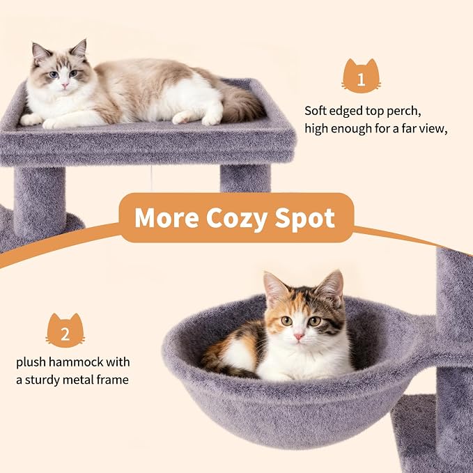 Cat Tree with Litter Box Enclosure, Hidden Litter Box Furniture with Cat Tower, Cat Tree with with Sisal Scratching Post,Hammocks,Condo,Multiple Platform,Soft Plush Perch, Grey