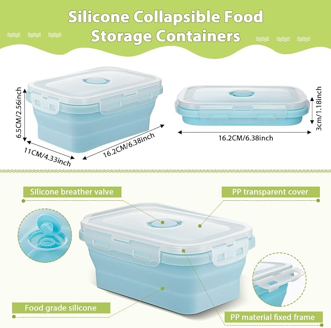 Mifoci Set of 8 Silicone Collapsible Bowls for Camping with Vent Lid Silicone Storage Containers for Food Meal Preparation Square Bowl Microwave Freezer Dishwasher Safe(Morandi Color,17 Oz/ 500 ml)