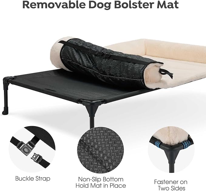 Veehoo Orthopedic Elevated Dog Bed with Fluffy Plush Bolster Cushion, Indoor Raised Dog Beds for Large Dogs, Soft Pet Sofa Cot with Removable Washable Mat, No-Slip Feet, 32 x 25 inches, Cream White
