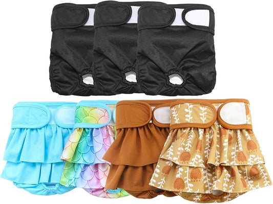 Washable Female Dog Diapers(7 Pack), Premium Comfort Reusable Doggy Diapers, for Female Dog in Period Heat (Style A, XS)