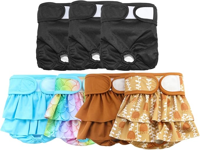 Washable Female Dog Diapers(7 Pack), Premium Comfort Reusable Doggy Diapers, for Female Dog in Period Heat (Style A, L)
