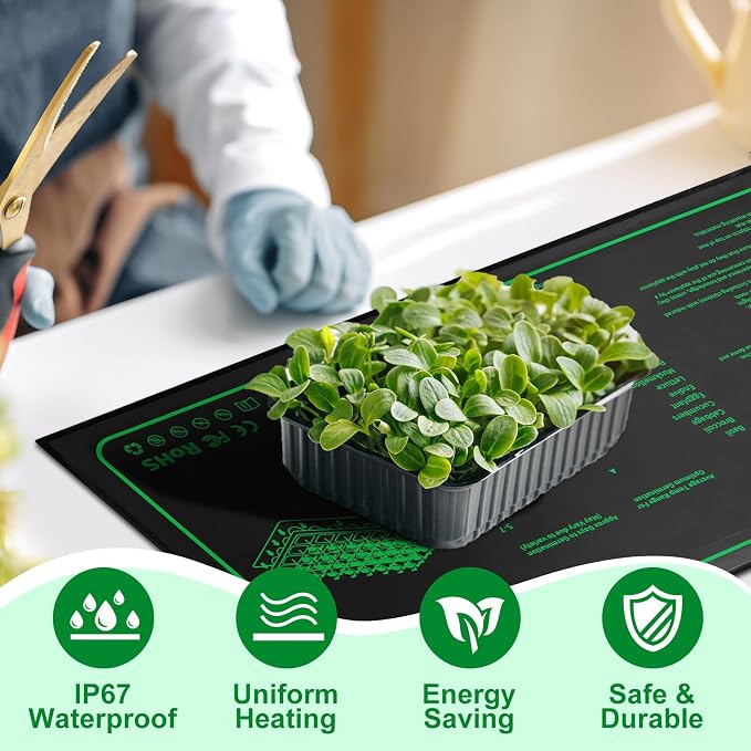 Ganeen 4 Pack Seedling Heat Mat for Seed Starting with Temperature Adjustable Knob 10" x 20" Waterproof Heating Pad for Plant Hydroponic Heating Pad Durable Germination Warm Mat for Indoor Home Garden