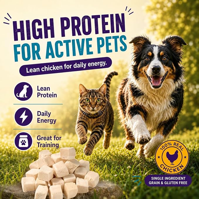 Freeze-Dried Chicken Treats for Dogs & Cats, Single Ingredient Real Chicken, High Protein Training Treats, Grain Free, No Fillers, 5.3 oz