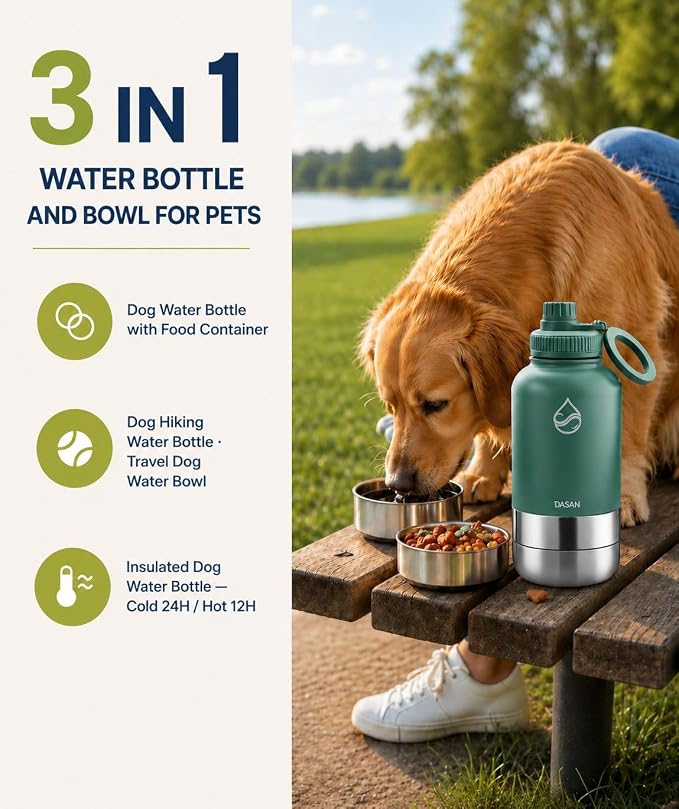 DASAN MagSafe Water Bottle 32oz – Stainless Steel Insulated Magnetic Water Bottle Holder With Phone Stand, Tripod Mount, Snack Compartment & Pill Storage – Leakproof Bottle For Gym, Travel and Work