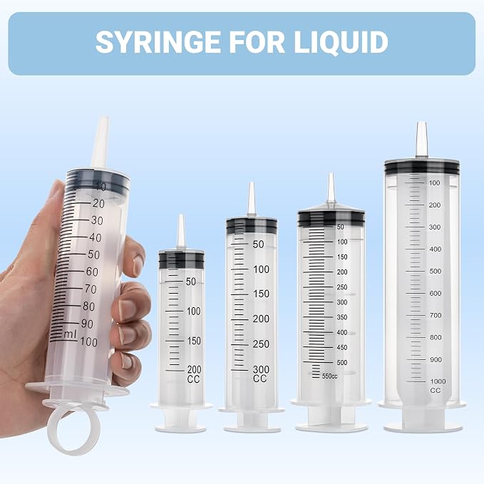 100ml Large Syringe, Plastic Syringes for Liquid with Tip Adapter, Epoxy Syringe for Scientific Labs, Oil Transfer, Plant Watering & Refilling, Individual Sealed, 5 Pack