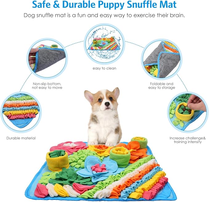 AMIR Snuffle Mat for Dogs, Sniff Mat Slow Feeding Mat, Encourages Natural Foraging Skills, Slow Eating, Help Stress Relief and Training, Dog Puzzle Toys, 15 inch