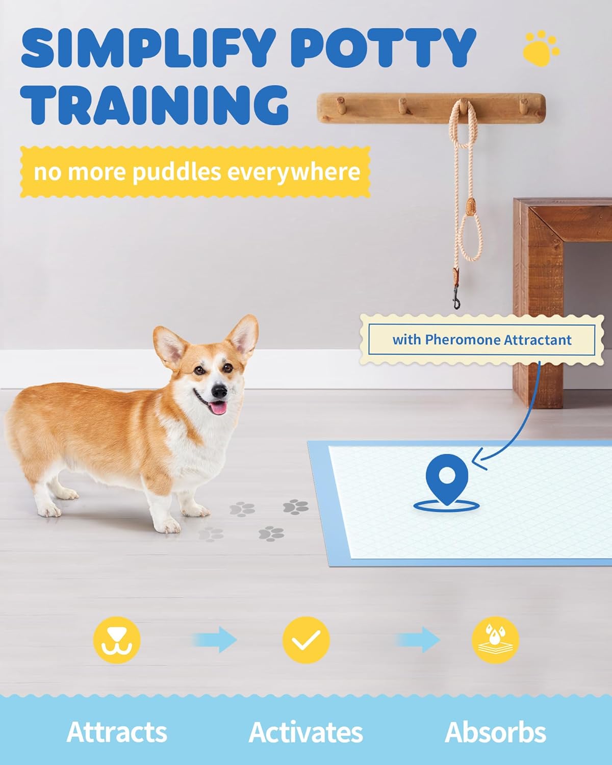 100-Pack X-Large Puppy Pads - 34'' x 28'' Pee Pads for Dogs Potty Training with Leak-Proof Quick-Dry Design, 6-Layer Wee Wee Pads for Dogs, Blue