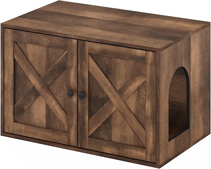Furinno Peli Farmhouse Cat Litter Box Enclosure, Rustic Brown