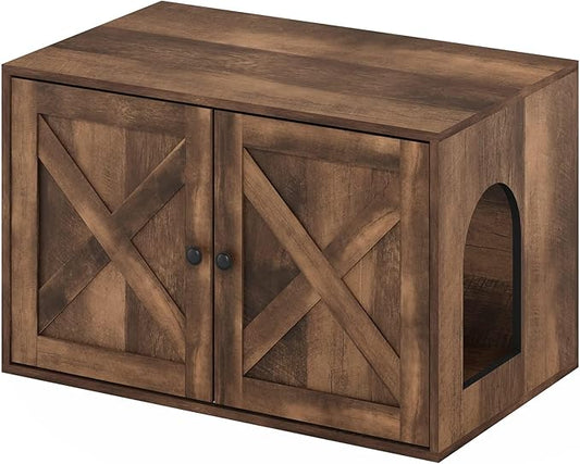 Furinno Peli Farmhouse Cat Litter Box Enclosure, Rustic Brown