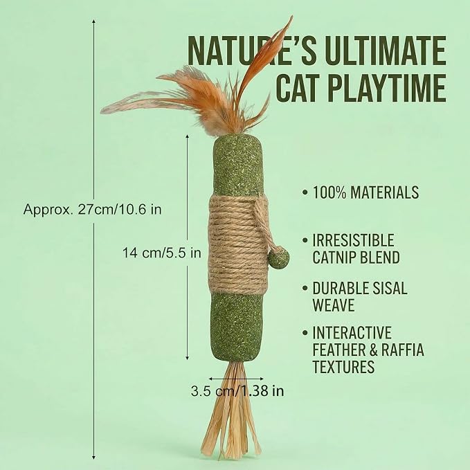 3 Pack Large Catnip Sticks with Feathers & Raffia, Interactive Cat Toys for Teeth Cleaning, Fresh Breath,Edible Cat Chew Sticks