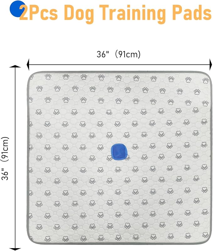 2Pack Washable Pee Pads for Dogs, Reusable Puppy Pads Pet Training Pads with Activated Carbon Pheromone Attraction Targets, Waterproof & Non-Slip Dog Pee Pads for Housebreaking (36"x36")