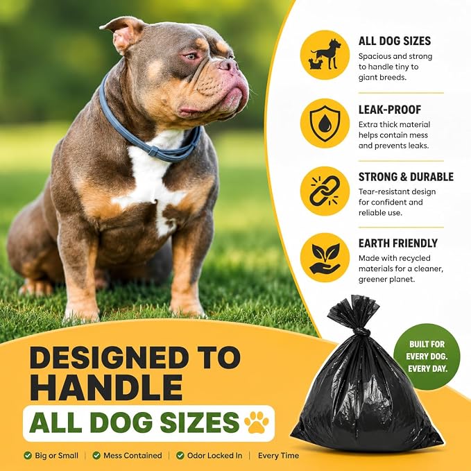 Dog Poop Bags Value Pack (1400 ct.) Extra Thick Strong Doggy Bags Guaranteed Leak-Proof Biodegradable Poop Bags w/Dispenser Eco-friendly Landfill-Degradable Refill Rolls (Black, 70 Rolls, Unscented)