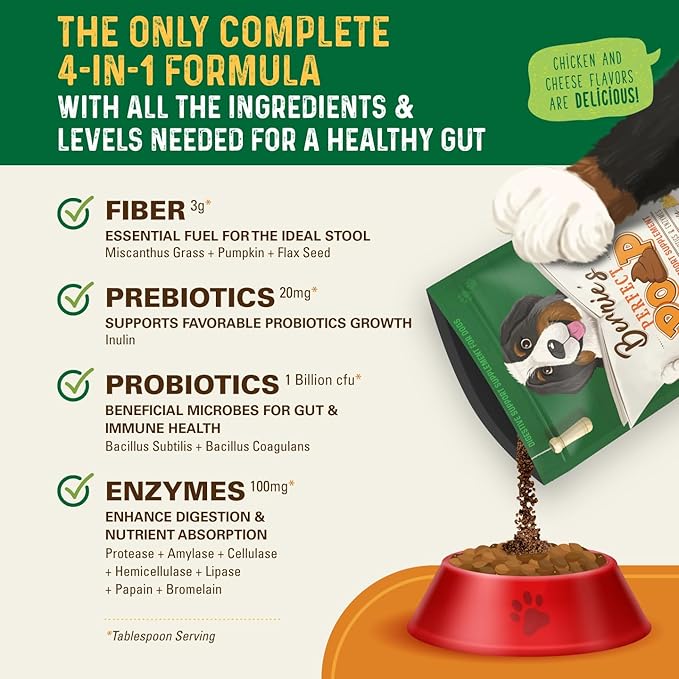 Perfect Poop Digestion & General Health Supplement for Dogs: Fiber, Prebiotics, Probiotics & Enzymes Relieve Digestive Conditions, Optimize Stool, and Improve Health (Chicken, 30.0 oz)