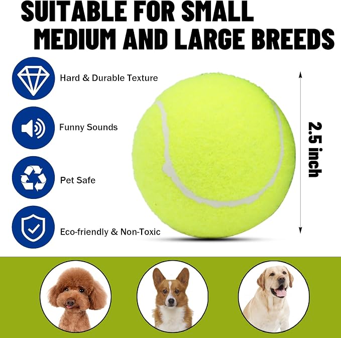 Magicorange Dog Tennis Balls,90 Pack 2.5 inch Floatable Squeaky Tennis Balls for Fetch Exercise, Natural Rubber Squeaky Dog Ball Training Safe (Multicolor)
