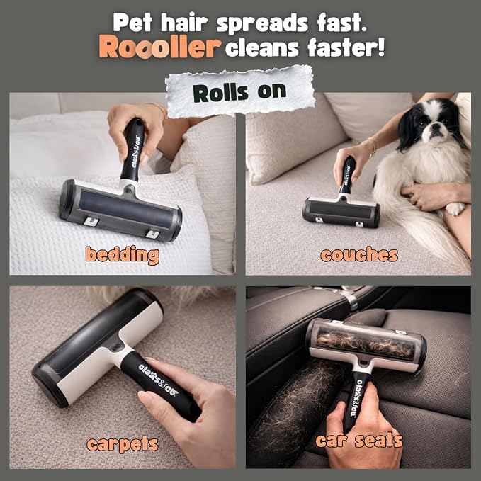 Claws & Co. Pet Hair Remover Roller: USA Owned Brand – Magic Pet Hair Removal Tool for Dog and Cat Hair – Reusable Lint Remover Roller Works on Clothes, Couches, Carpets and Car Seats
