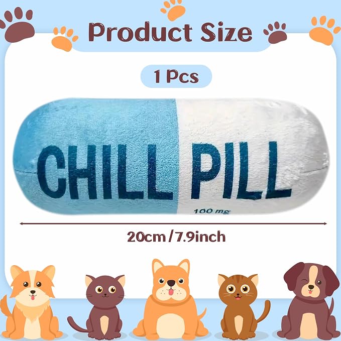 CUweipeng Squeaky Dog Chew Toy - Blue Chill Pill Capsule Teething Funny Small Dog Squeaky Soft Plush Pet Toy Bite Kick Indoor Interactive Training Play Present Pet Lover Gift Photo Prop Keep Them Busy