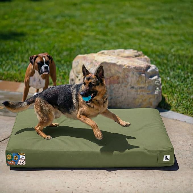 Sytopia 42 Inch Canvas Outdoor Dog Bed for Extra Large Dogs, Durable Dog Bed with Waterproof Machine Washable Removable Cover, Indoor Patio Pet Pad for Crate, Green