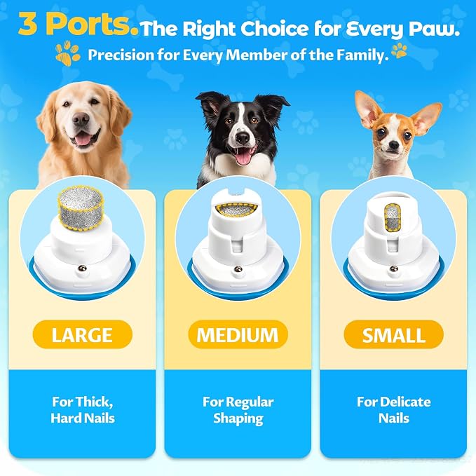 Ultra Quiet Dog Nail Grinder with LED Light & Safety Guard - Upgraded 3-Speed Rechargeable Dog Nail Trimmer for Painless Grooming of Dogs & Cats, (Small, Medium, Large)