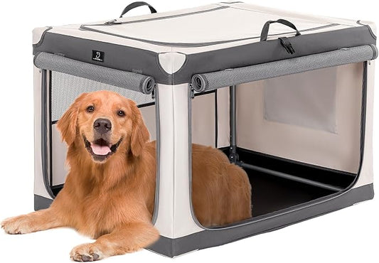 36" Collapsible Dog Crate for Large Dogs - Portable Soft Travel Kennel with Lockable Zippers, Waterproof Base, Washable Cover, Patented Screw Frame for Adjustable Tension, Outdoor, Indoor, Car Use