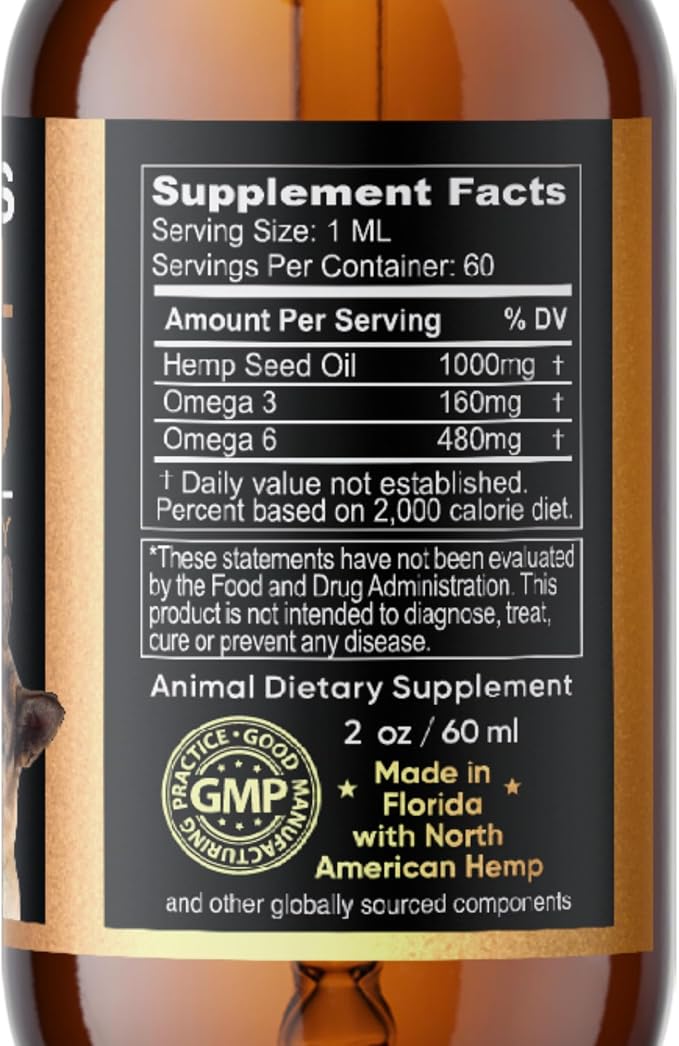 Buster's Gold Organic Hemp Oil for Dogs and Cats, 2 Large 60ml Bottles 4 Month Supply, Made in USA - Miracle Formula, Perfectly Balanced Omega 3, 6, 9 - Joint Relief, Calming (2-Pack)