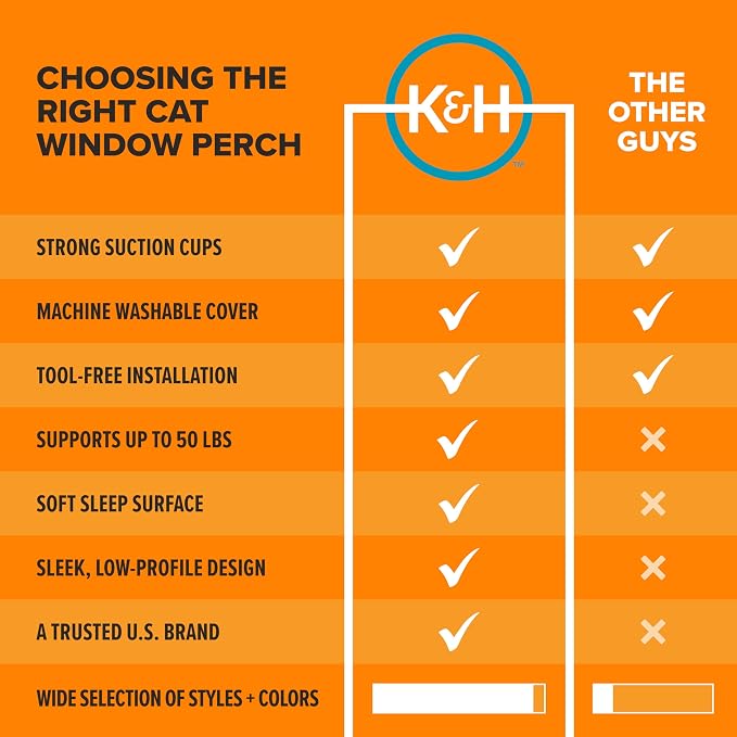 K&H Cat Window Perch EZ Mount Double Window Hammock - Sturdy 2-Level Kitty Sill Seat, Strong Suction Cups, Metal Frame, Cord-Free, Cozy Sunbathing Bed for Multiple Indoor Cats, Holds 50 lbs