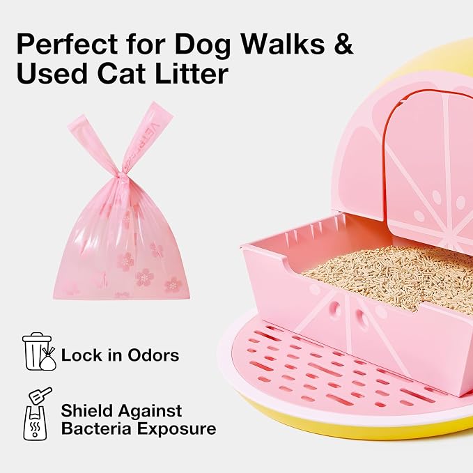 VETRESKA Dog Poop Bags with Handles 240 Count, Floral Scented Waste Bags, Leak-Proof Thick Dog Bags for Poop, Easy-Tie Large Poop Bags, 16 Refill Rolls for Dog Walking Cat Litter