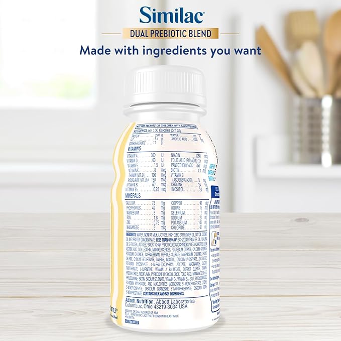 Similac Dual Prebiotic Blend, Baby Formula With Iron, Ready to Feed, 0-12 Months, 8-fl-oz Bottle, Pack of 24